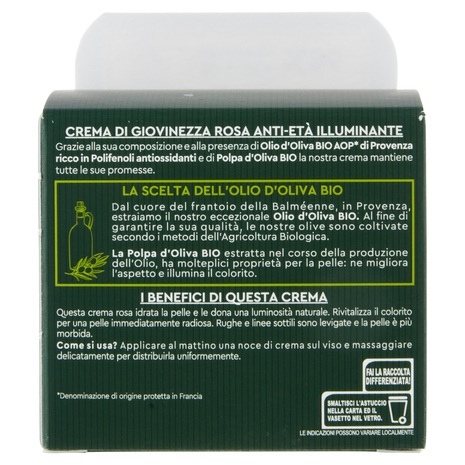 Tesori di Provenza Crema Viso Rosa Bio, Anti-età e Illuminante, 50 ml